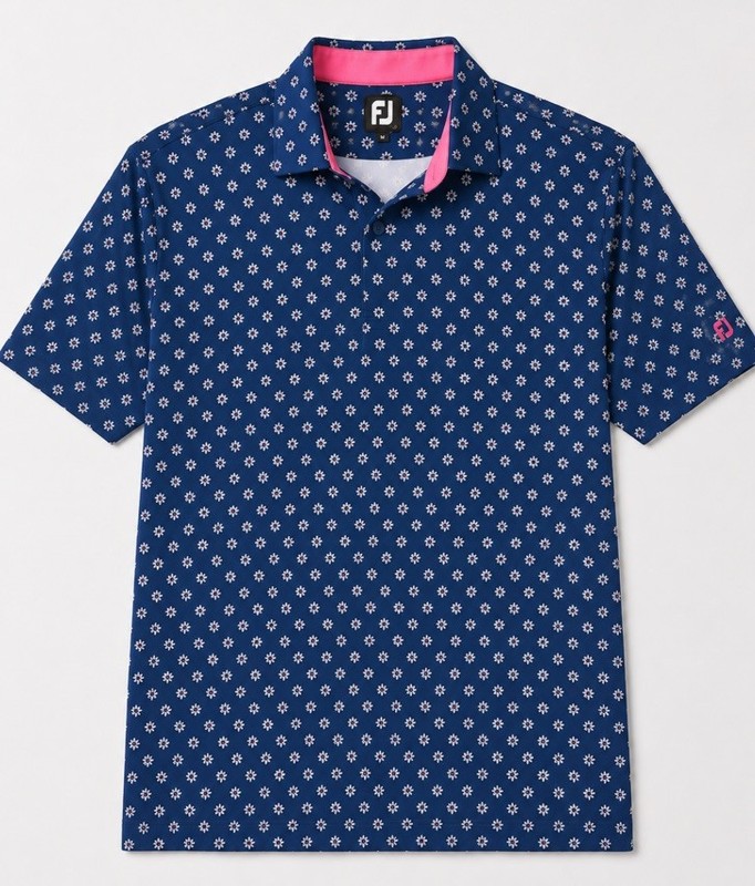 FootJoy FJ Golf Polo Shirt Men’s Large Blue Floral Print Performance Stretch