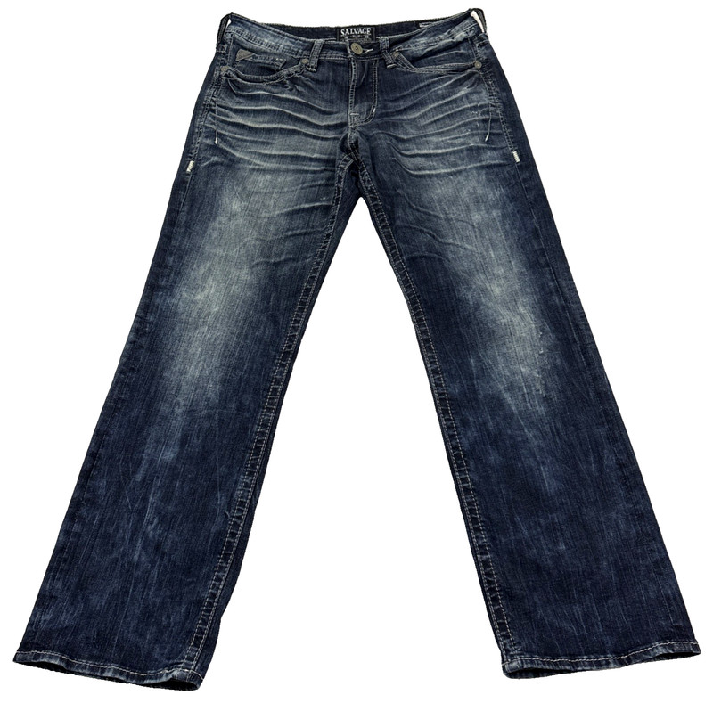 Salvage Denim Anarchy Jeans Mens 31R 32×32 Relaxed Straight Buckle Blue EUC