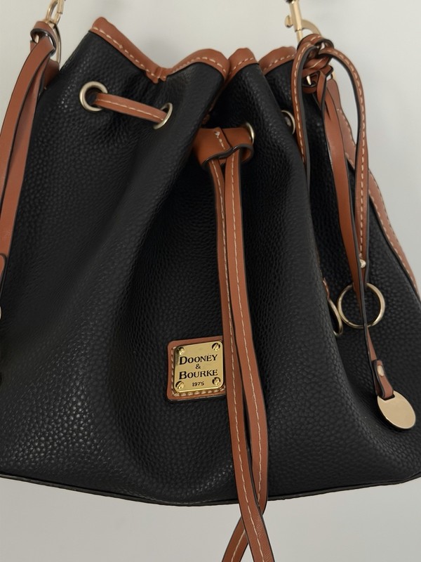 Dooney & Bourke Pebbled Bucket Drawstring Shoulder Bag Black/Brown Gold Lined gallery