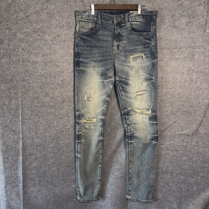 Smoke Rise Jeans Men 32×32 Blue Distressed Fade Stretch Streetwear