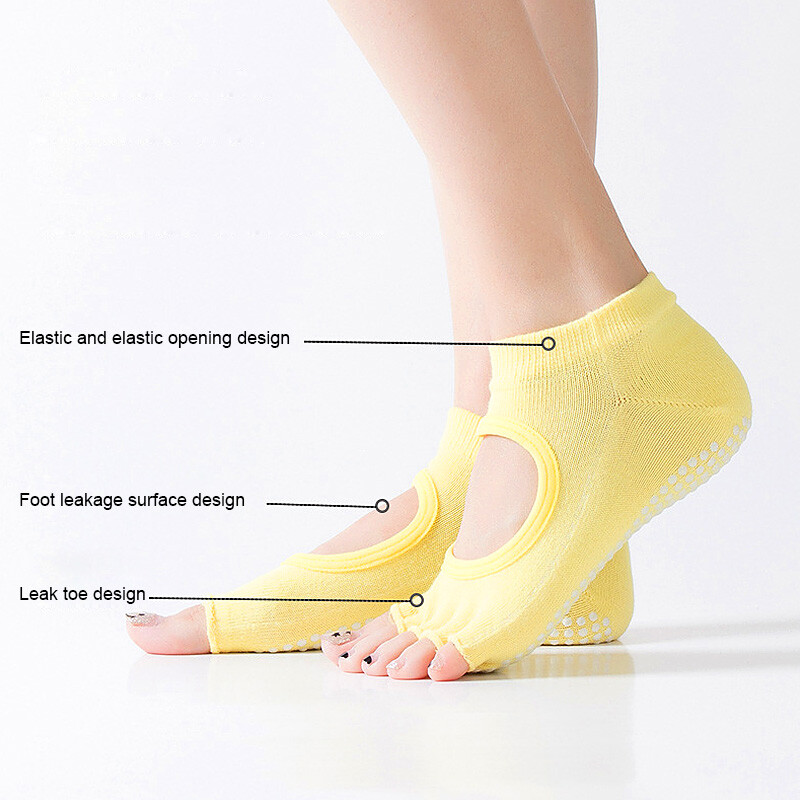 Mato & Hash Toeless Exercise "Barefoot Feel" Yoga Half Toe Socks With Full Grips gallery