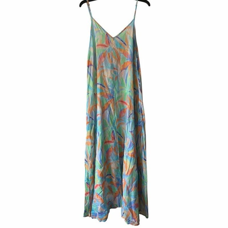 Haute Hippie Cotton Spaghetti Strap Flowy Multi Color Maxi Boho Dress Size Large
