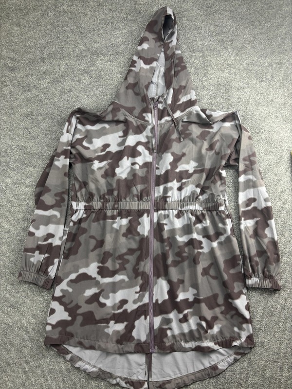Z By Zella Jacket Womens Large Gray Camo Hooded Zip Longline Lightweight