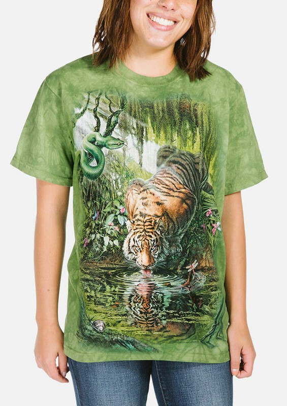Siberian Tiger Enchanted Snake King Pool Reflection Mountain Green T-Shirt S-3X gallery