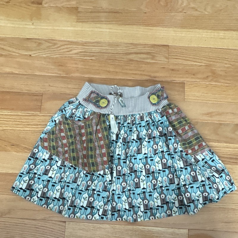 Matilda Jane Girls 6 Bird Print A-Line Knee Skirt Cotton Elastic Waist