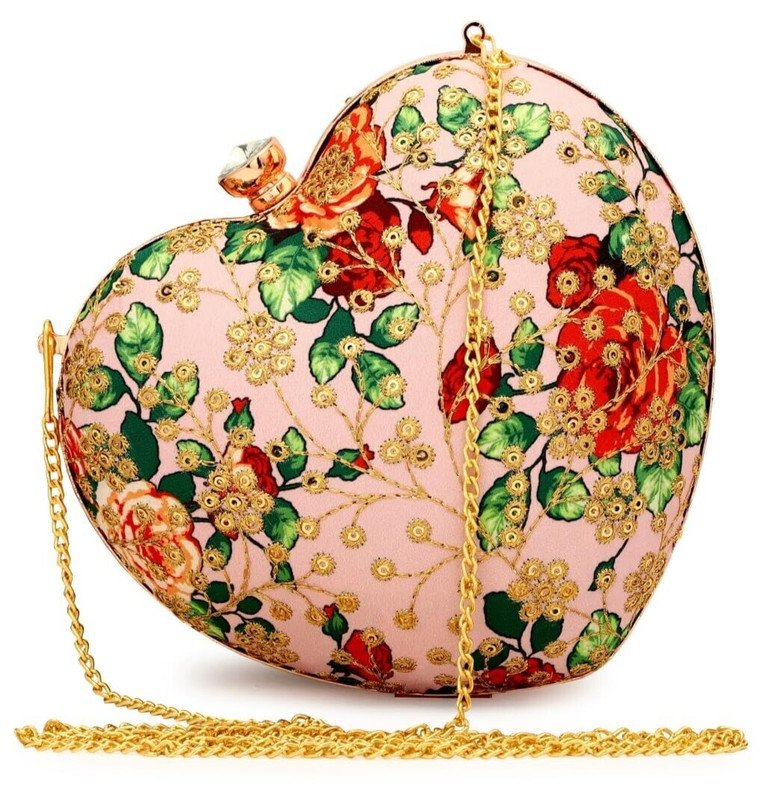 Handcrafted Women’s Pink Embroidered Heart Shape Clutch Party Wear Styles Clutch