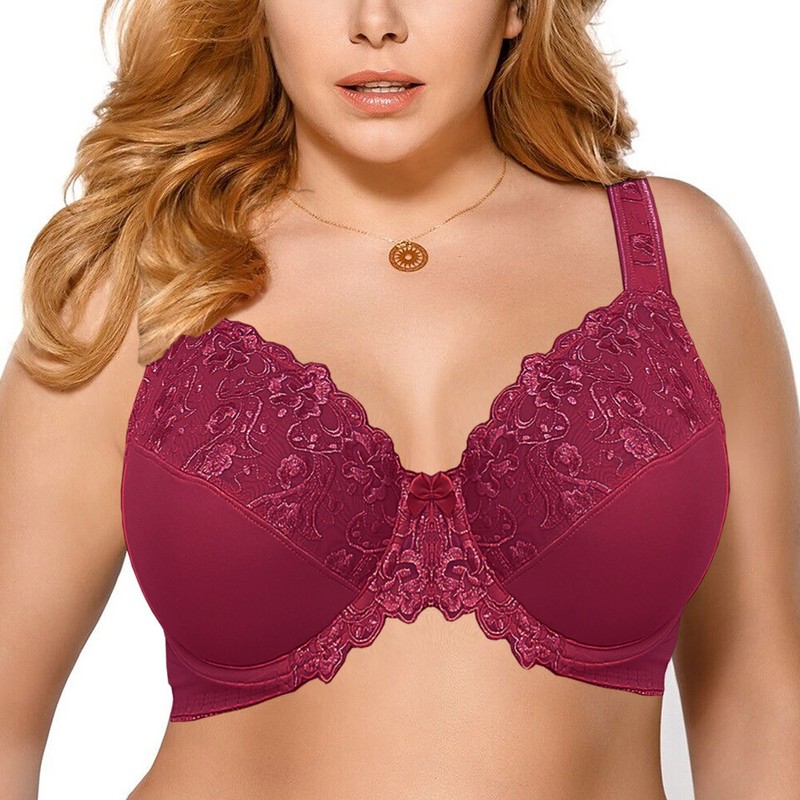 Plus Size Bra with Underwire Woman’s Full Coverage Lace Bra Unlined Non Padded
