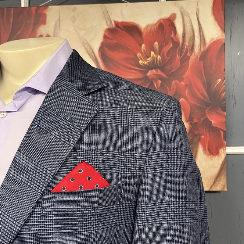 Jos A Bank 👉Altered👈 Wool Linen Blazer Mens 43R Navy Plaid gallery