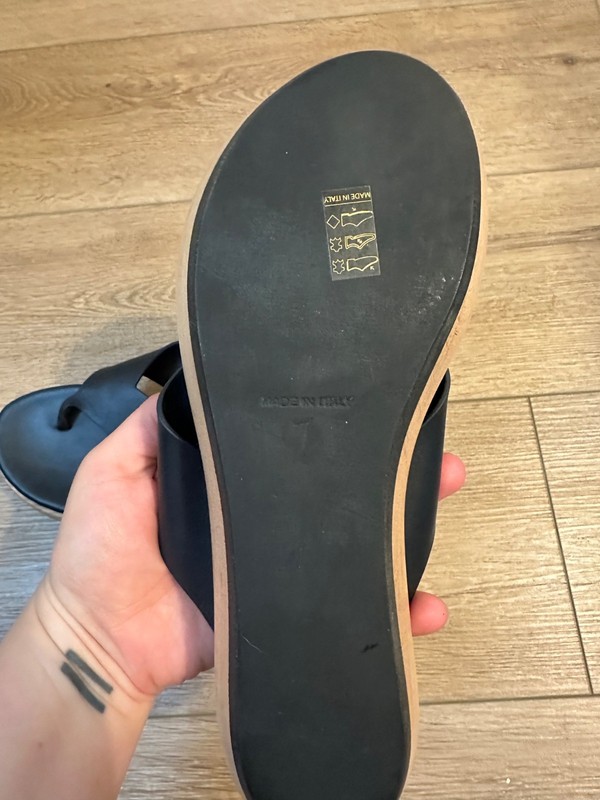 neous sandals wood block sole with Italian leather upper gallery