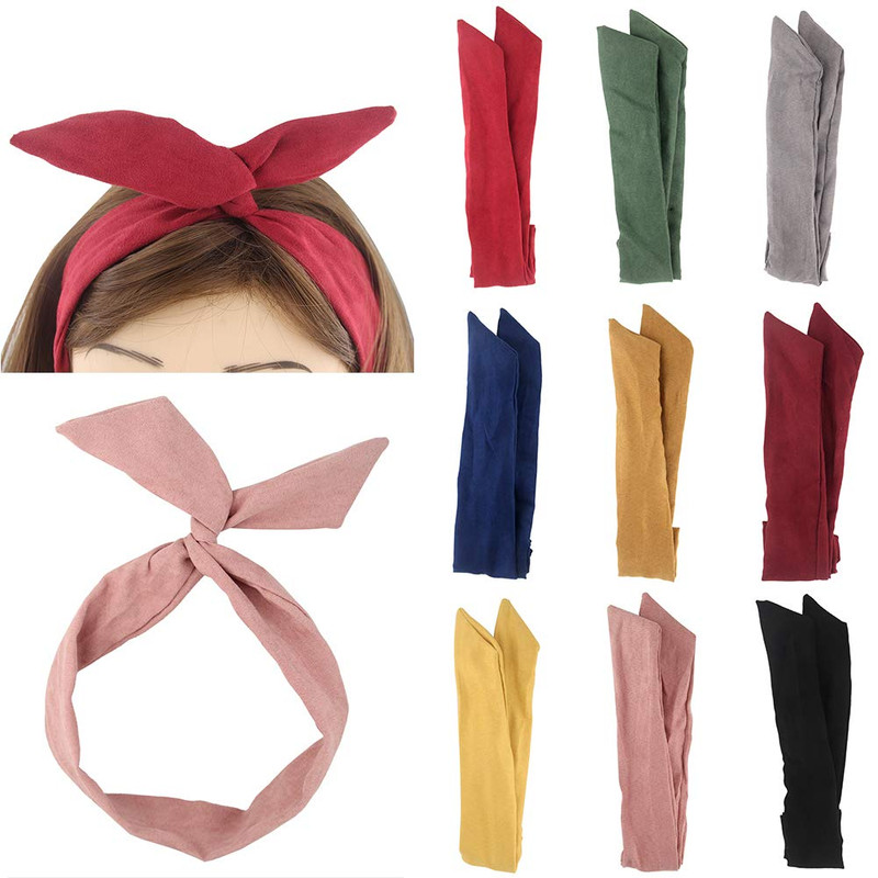 Yeshan Solid Color Wire Headbands for Women with Rabbit Ears Bow Headband, Twist
