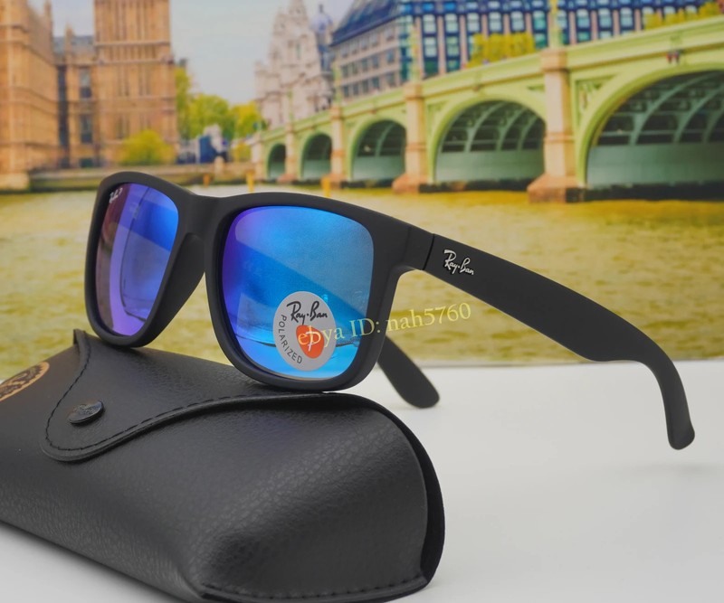Ray-Ban Justin RB4165 Polarized Sunglasses 54mm Blue Mirror Lens Black UV400 gallery