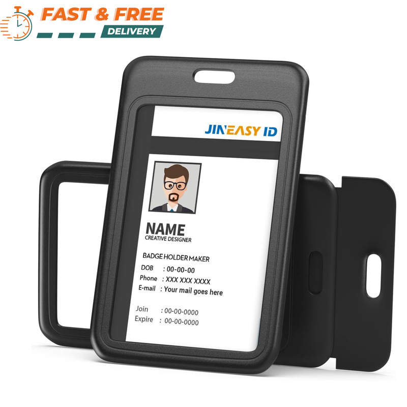 2pcs ID Badge Holder Vertical Card Holder Heavy Duty for Work Key Card Men Women