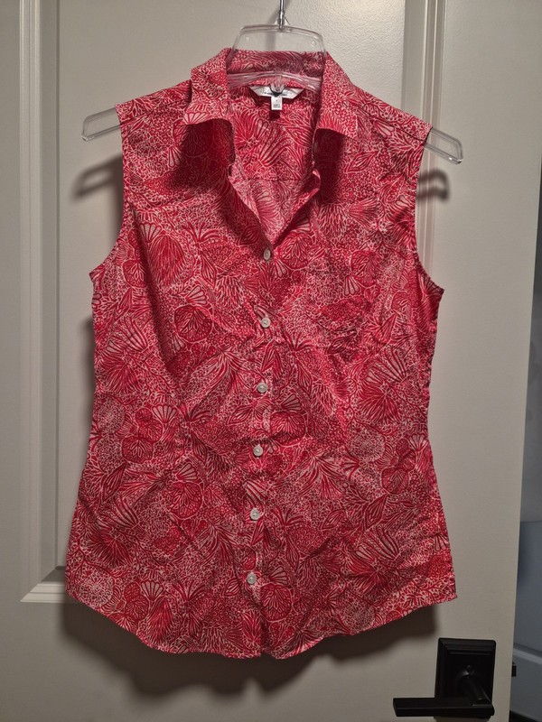 Brooks Brothers x Liberty Fabric Coral Pink Floral Cotton Sleeveless Blouse Sz 4