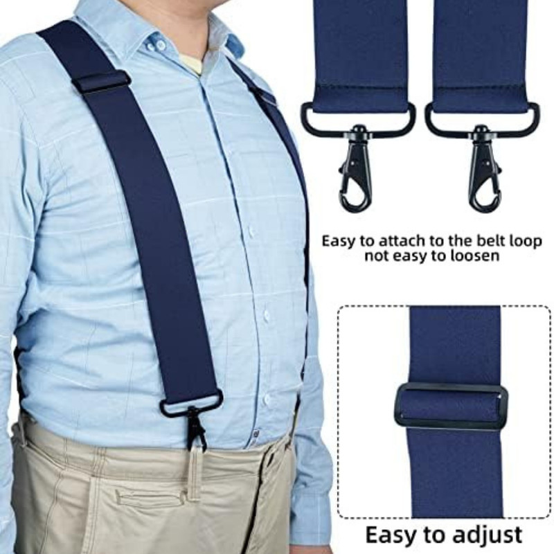 Men’s Heavy Duty Belt Loops X Back 2 Inch Wide Suspenders with 4 Snap Hooks gallery