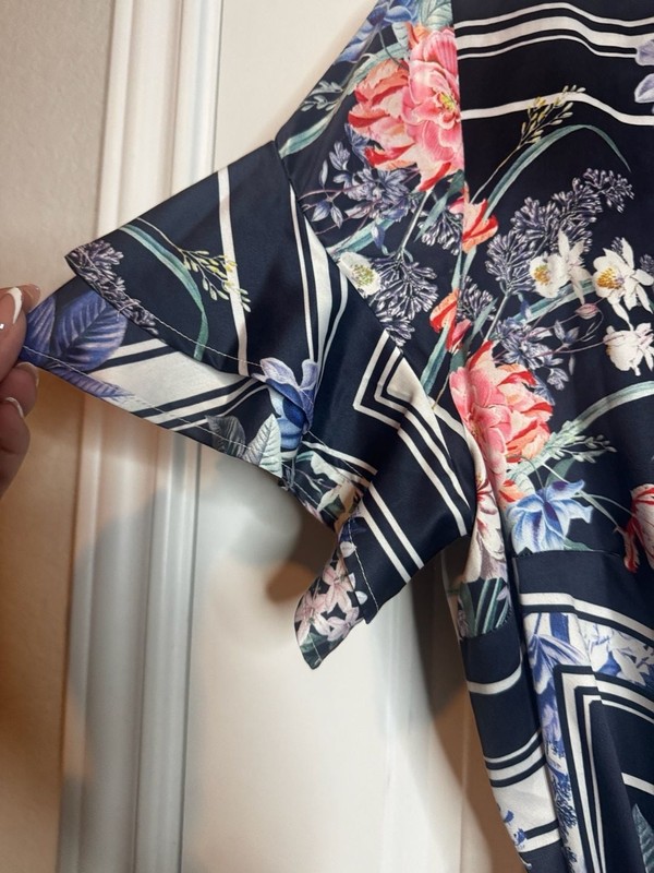 Tahari Floral Scarf Print Short Sleeve Tie-Waist Midi Dress gallery