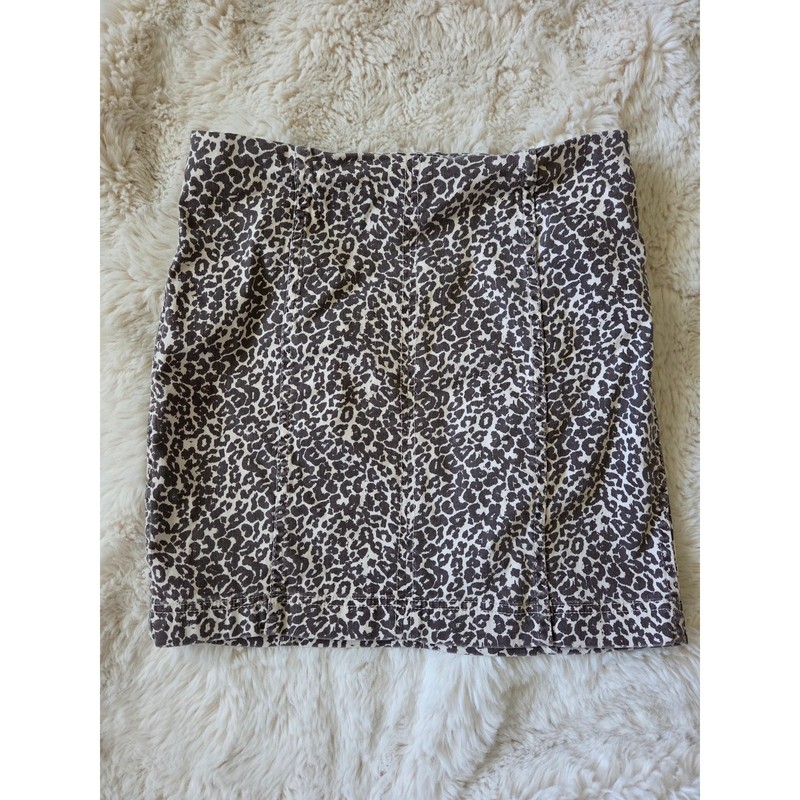 Free People Modern Femme Novelty Mini Denim Skirt In Leopard Print Zip Skirt gallery