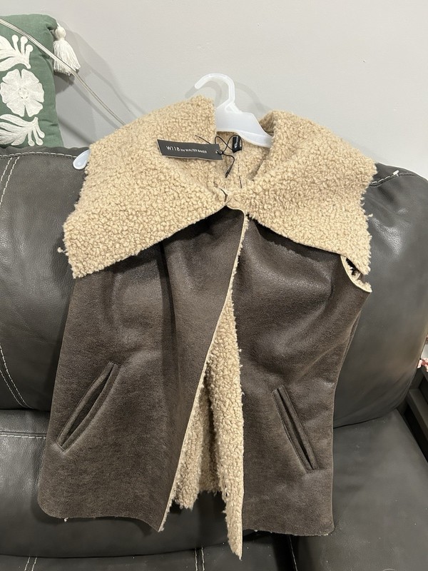 W118 by Walter Baker Women’s Suede Shearling Vest Lined Mid-Length Brown M