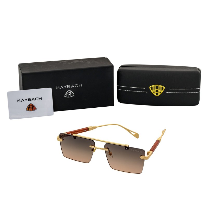 Maybach Rimless Square Metal Aviator Sunglasses Gold Frame Amber Fade Lens MH10 gallery
