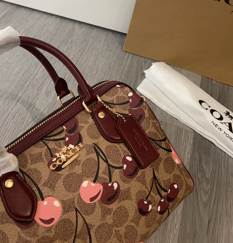 NWT Coach Rowan Satchel Bag In Signature Canvas With Cherry Print CY692 gallery