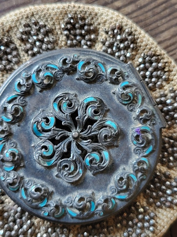Antique Sterling Silver Top Coin Crochet Beaded Purse Art Nouveau Victorian gallery