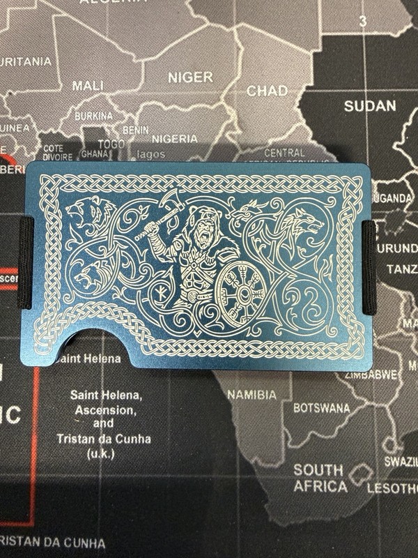 Engraved In USA, Celtic scroll work with Viking theme