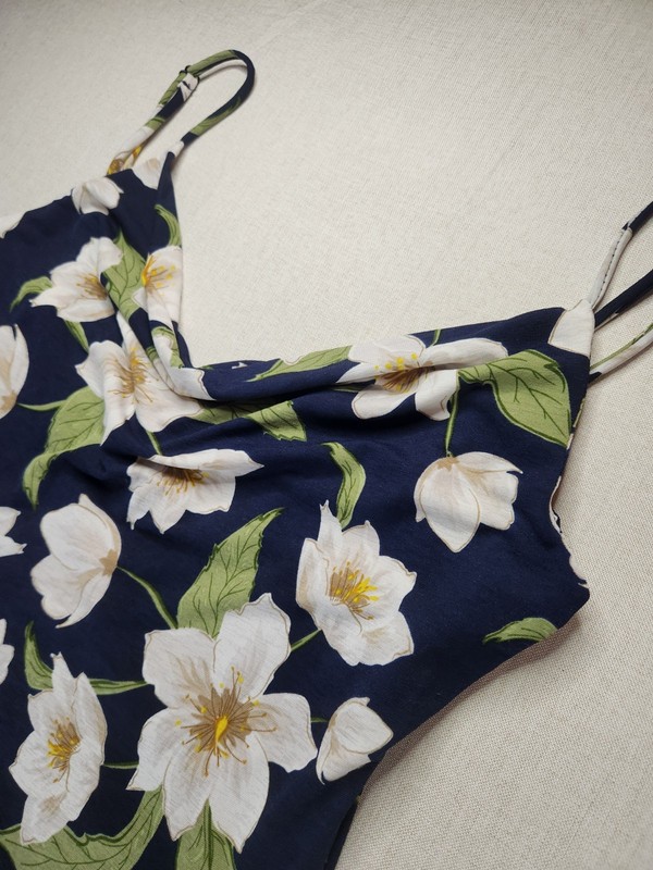 D.N.A Couture Navy Floral Cowl Neck Slip Midi Dress Straps Size S #015