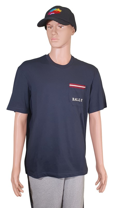 Bally 6233731 Men's Navy Blue 100% Cotton Pocket T-Shirt MSRP $300 gallery