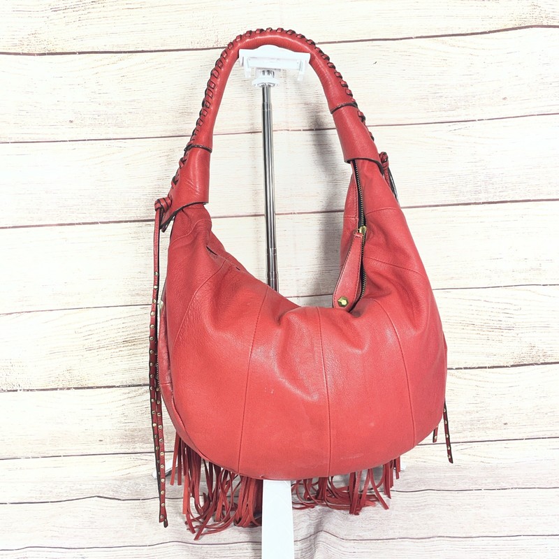 OrYANY Angie Red Leather Fringed Hobo Shoulder Bag RARE PRISTINE gallery