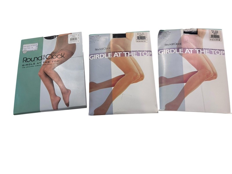 3 Round The Clock Girdle Top Silky Sheer Pantyhose 135 Size D Bit O Black