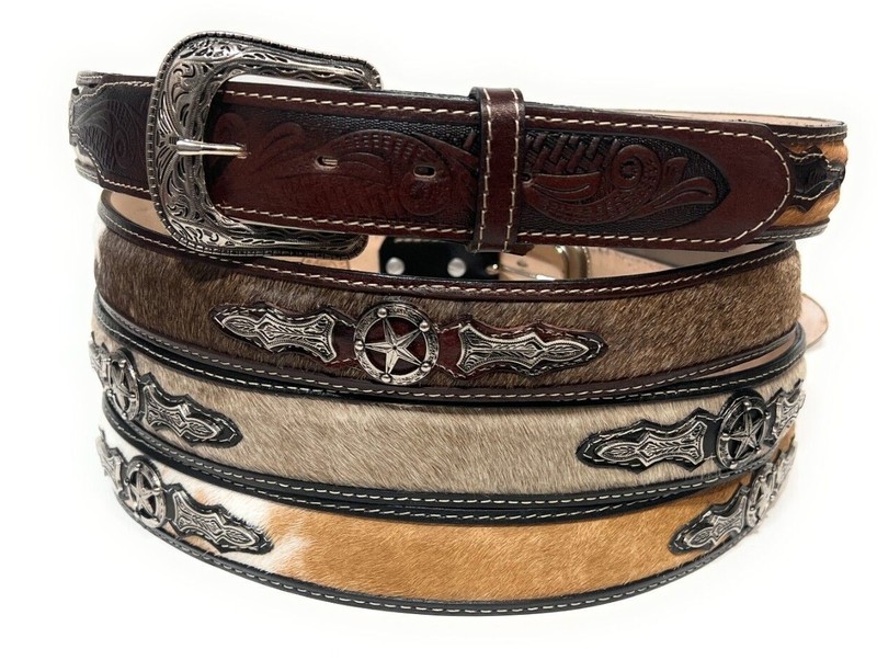 1 3/4″ WIDE WESTERN LEATHER BELT, COWBOY RODEO CASUAL LEATHER WITH HORSE HAIR