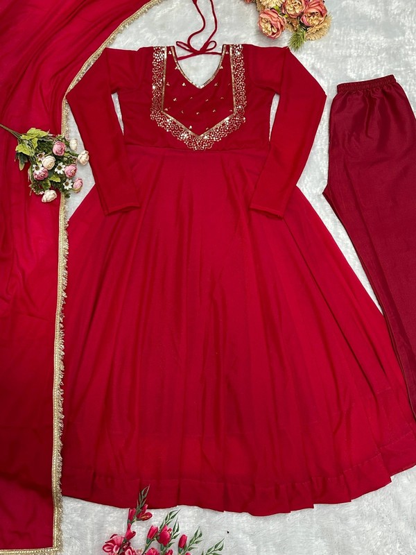 Latest New Heavy Georgette Red Gown Bottom With Dupatta For Women & Girls gallery