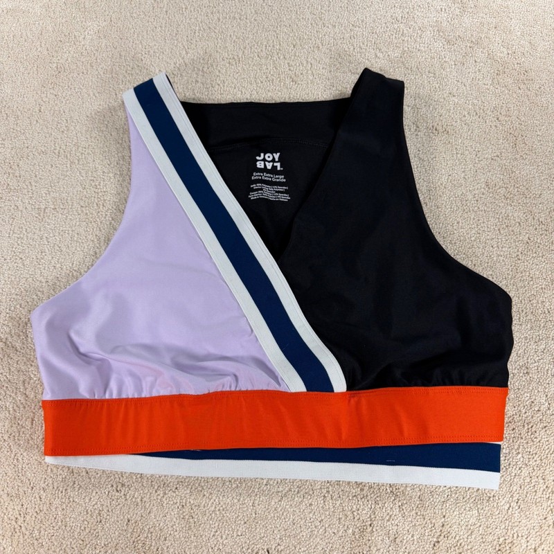 JoyLab Womens Colorblock Wrap Front Sports Bra Black Lavender Orange XXL