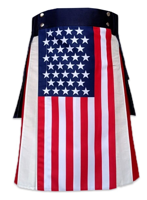 American Flag Kilt Men USA Patriotic Kilts 100% Cotton US National Kilt for Mens gallery