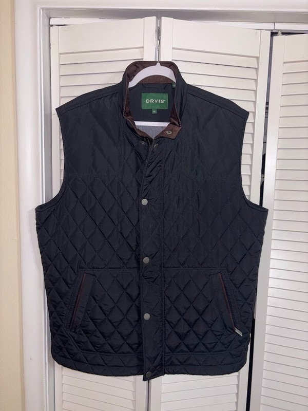 Orvis Men’s Route 7 Quilted Vest Snap Front Black Lined Full Zip XL