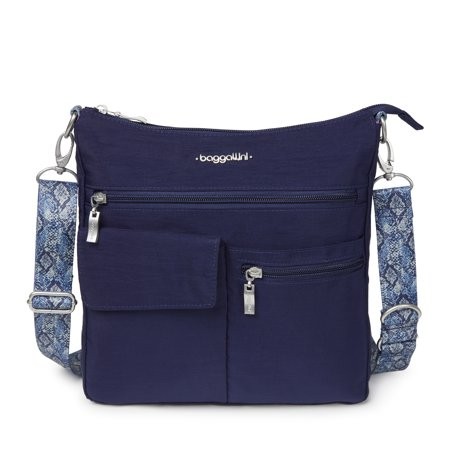Baggallini Town Square Crossbody – Lightweight, Antibacterial, Versatile Blue wi