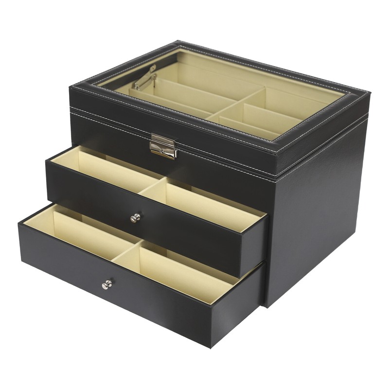 Sunglasses Storage Box 3 Layer 24 Slot Black Glasses Organizer Display Case MDF gallery