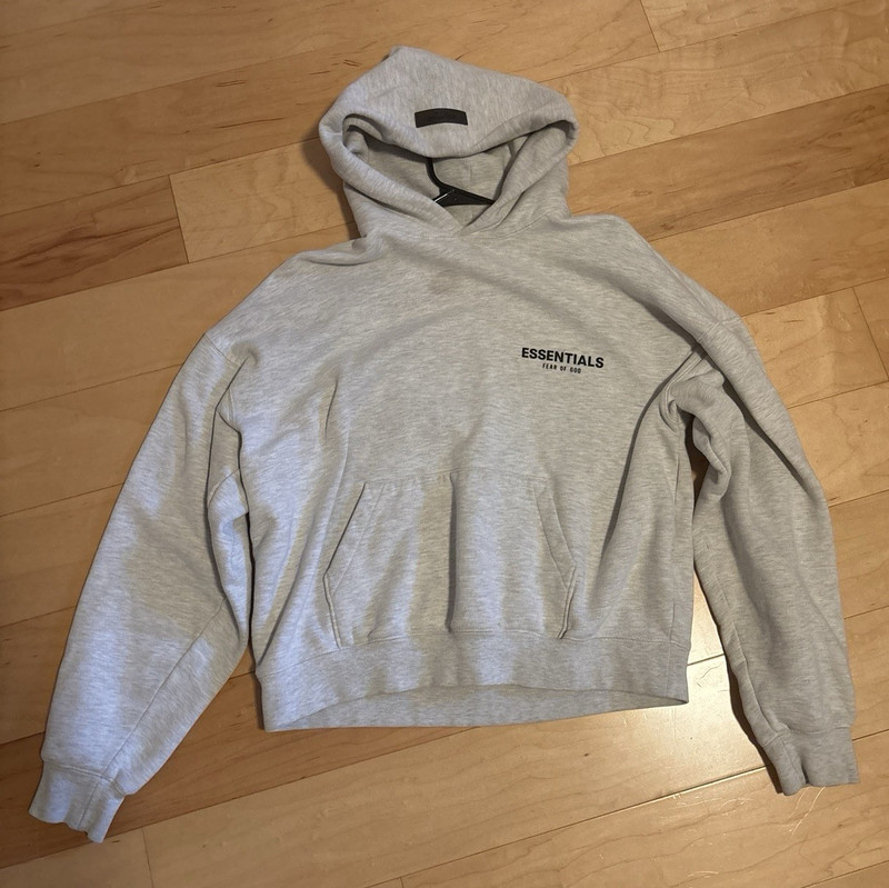 Essentials Fear of God Men’s Gray Fleece Pullover Hoodie Logo Pockets Size M