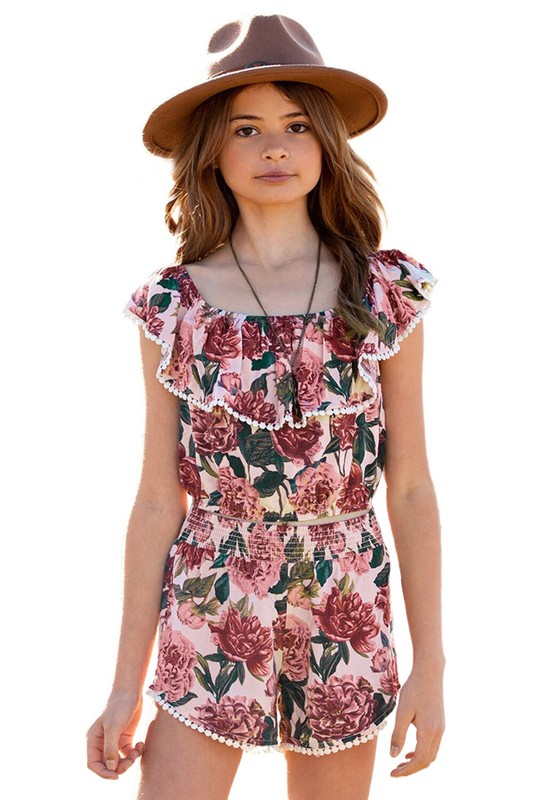 Ladies “S” “M” “L” “XL” “2X” Red Little Girl Floral Ruffled Top & Shorts Set