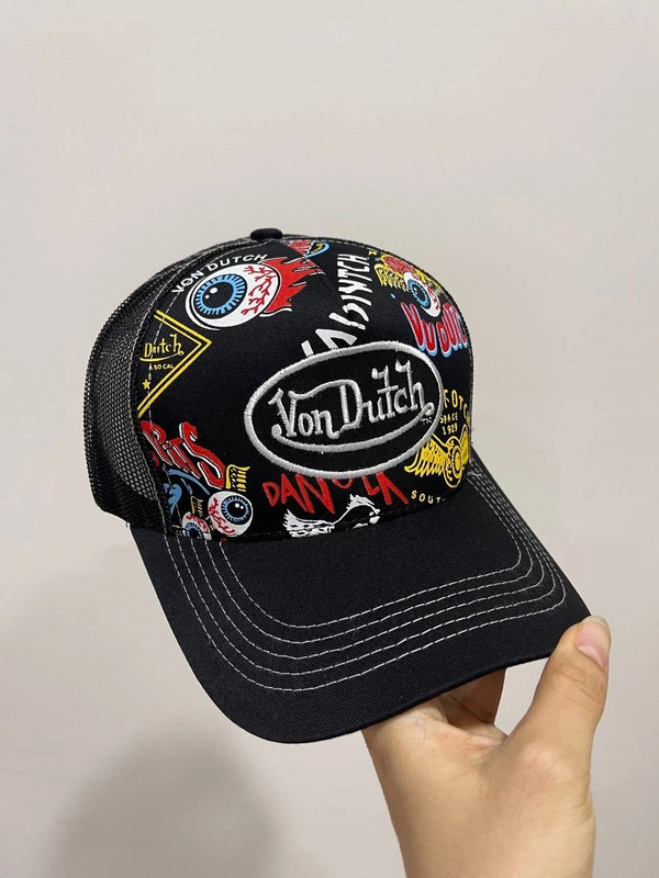 Von Dutch Kustom Graphics Trucker Hat Black Mesh Snapback Cap Rare Print