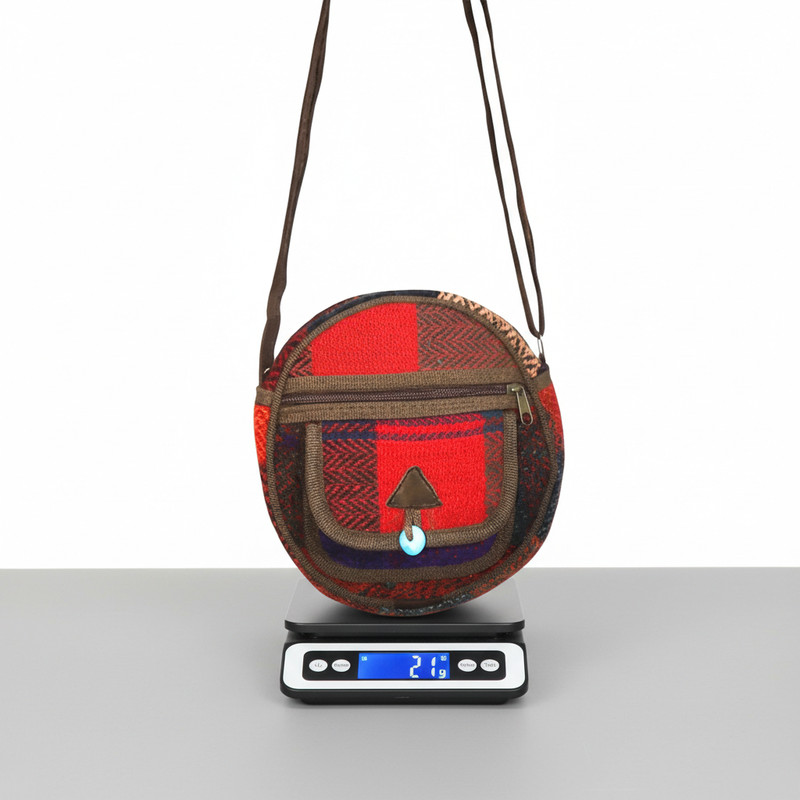 Handmade Turkish Kilim Round Shoulder Bag Vintage Boho Crossbody Purse Women Red gallery