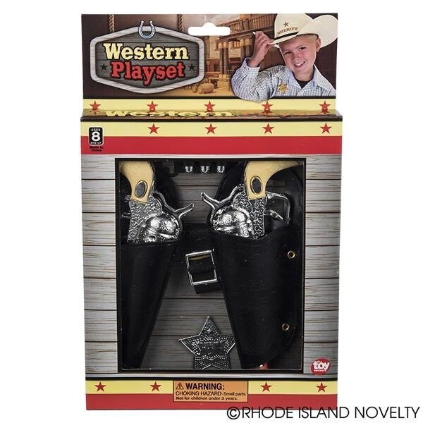 Complete Double Western Play Gun Set Holster Sheriff