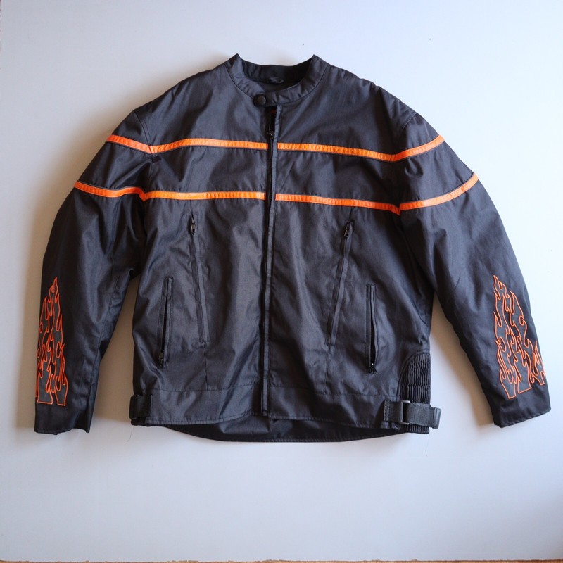 Unik Revolution motorcycle jacket Biker Mens 3XL Black Orange Flames Moto
