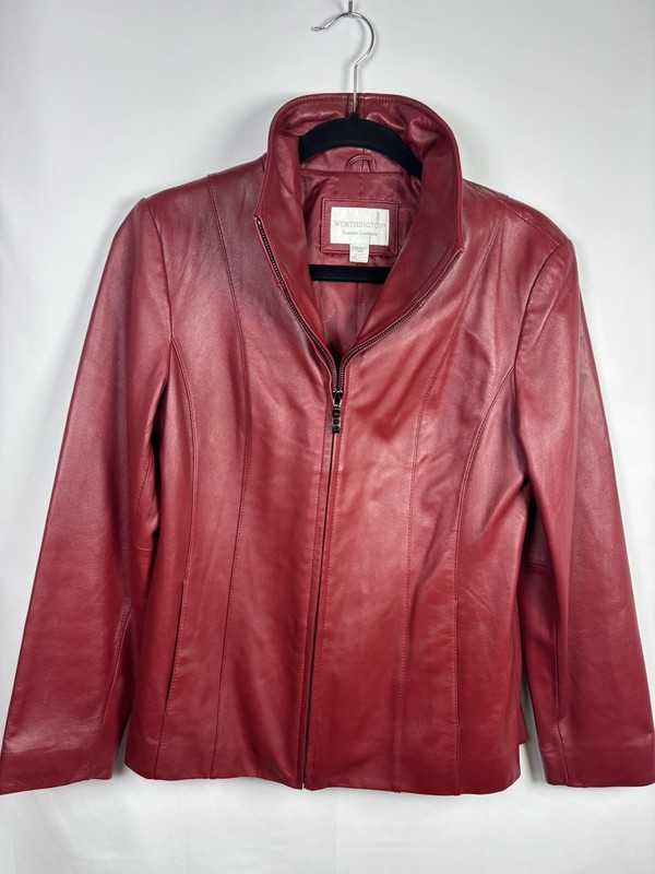 Vintage Worthington Genuine Lambskin Leather Jacket Red Blazer Coat Size S
