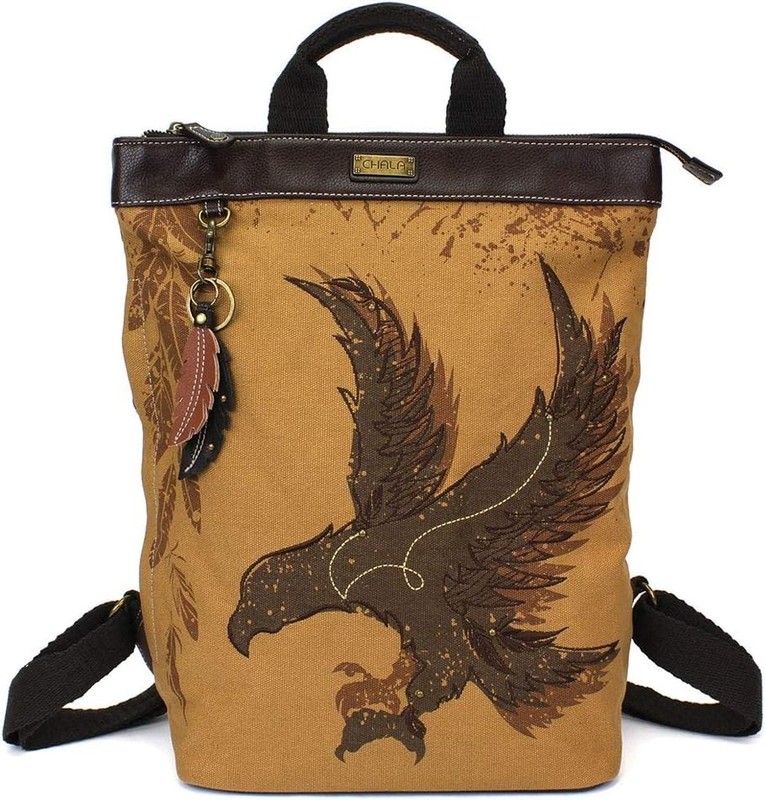 Chala Faux Leather Canvas Safari Backpack Tote Handbag – Eagle, Brown NWT