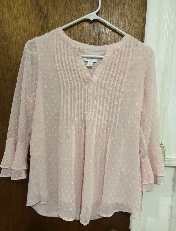 CHARTER CLUB Women Petites Small Pink V Neck Bell Sleeve Blouse gallery