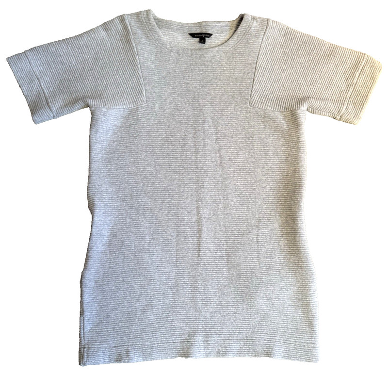 Banana Republic S Ribbed Dress Sweater Gray Short Sleeve Pullover Pocket Stretch gallery