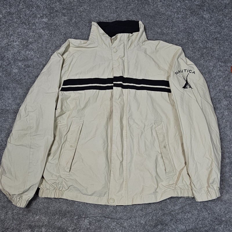 NAUTICA Hooded Mesh Lined Weather Resistant Jacket Men’s XXL Beige Embroidered