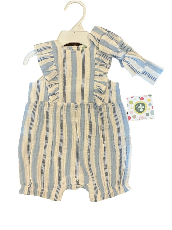NWT Little Me Sz 3 Month Girls Gauze Romper W Headband