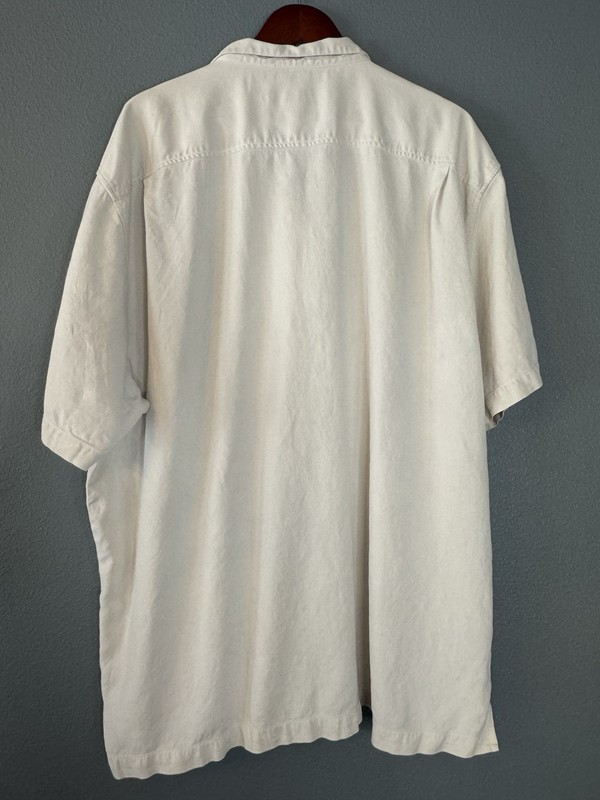 Tommy Bahama 100% Silk Camp Shirt Mens 3XL Original Fit Ivory Pineapple Logo gallery