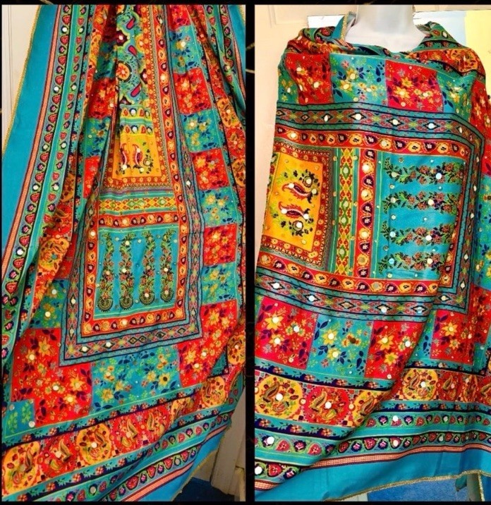 Traditional Mirror Work Multicolor Dupatta! 87 by 37 Inches Free Shipping US